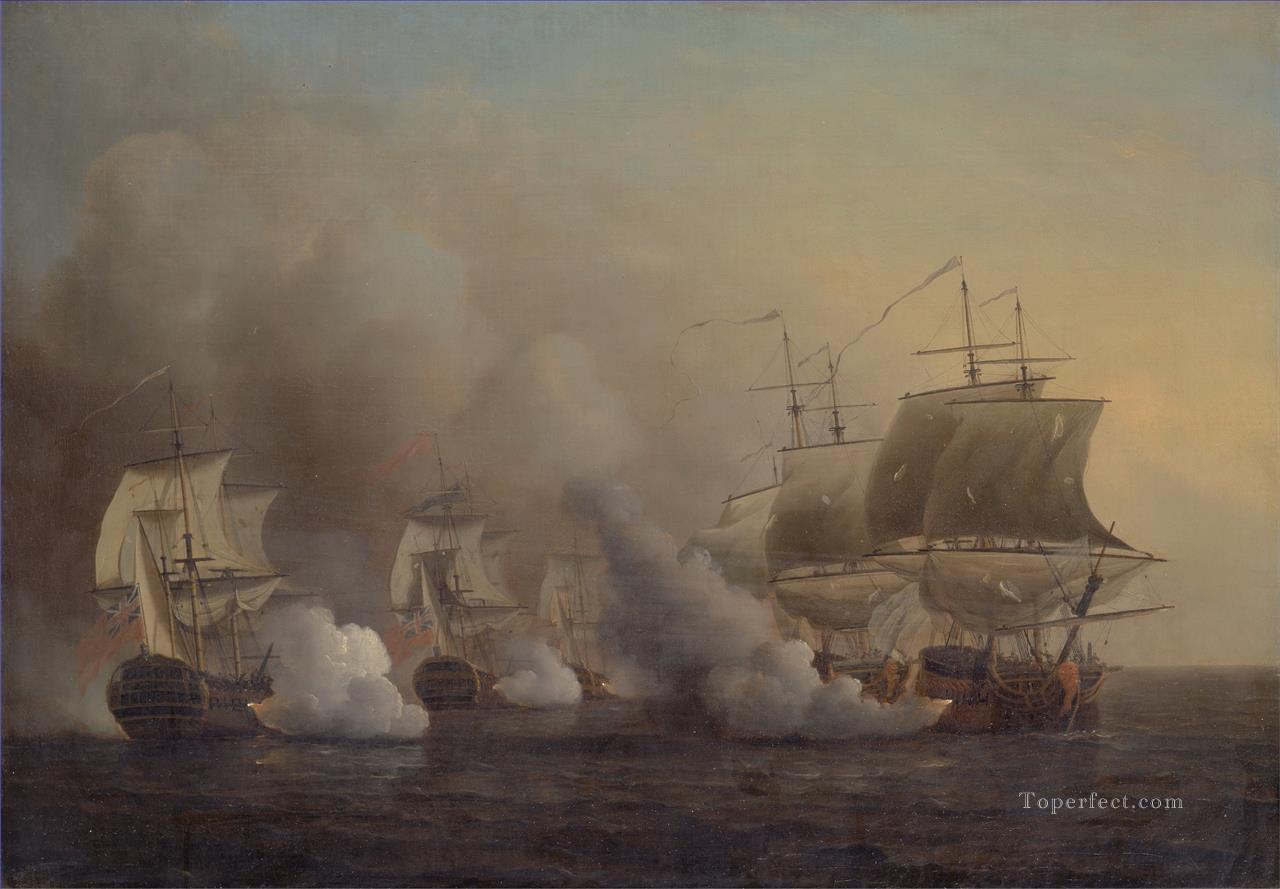 Samuel Scott Action off the Cape of Good Hope 2 Naval Battle Oil Paintings